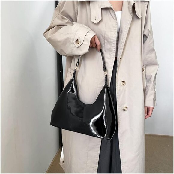 Patent Leather Hobo Bag Small Tote Women's Shoulder Purse Waterproof Compact - Picture 7 of 9
